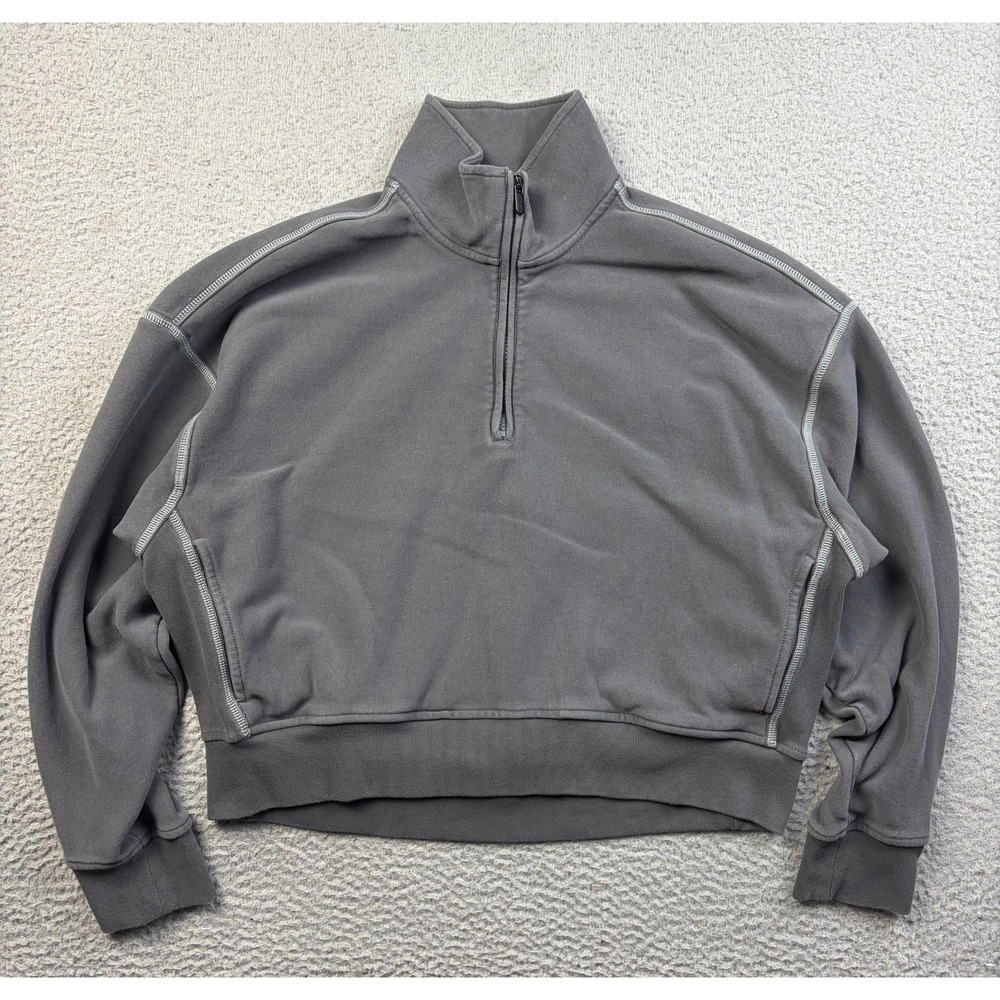 Athleta Sweatshirt Womens Large Forever Fleece 1/2 Zip Gray Oversized Pullover